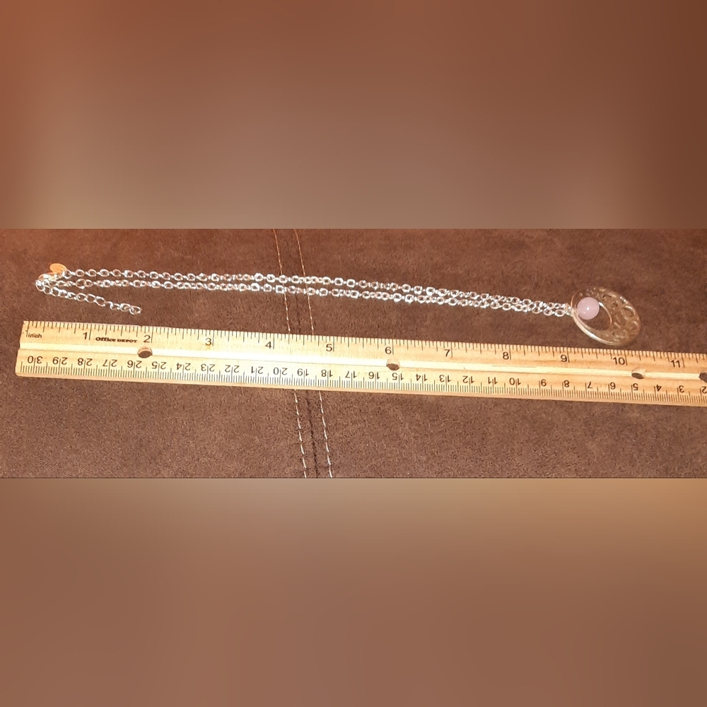 Signed Pink Quartz Dangle Silvertone Filigree Pen… - image 7